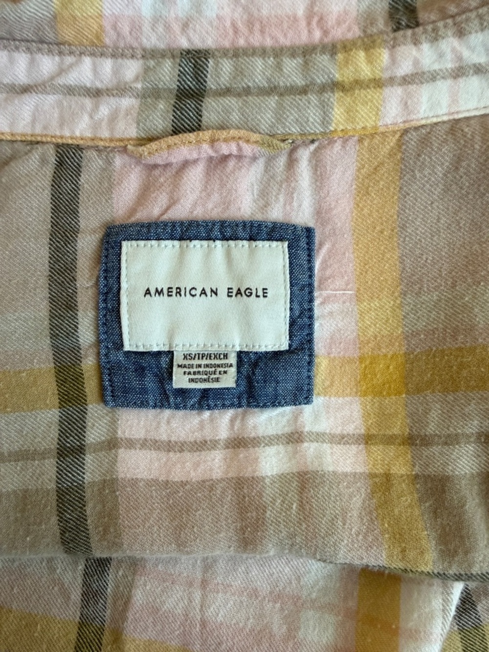 American Eagle Outfitters Pink and Yellow Plaid Snap-Front Shirt - Picture 6 of 6